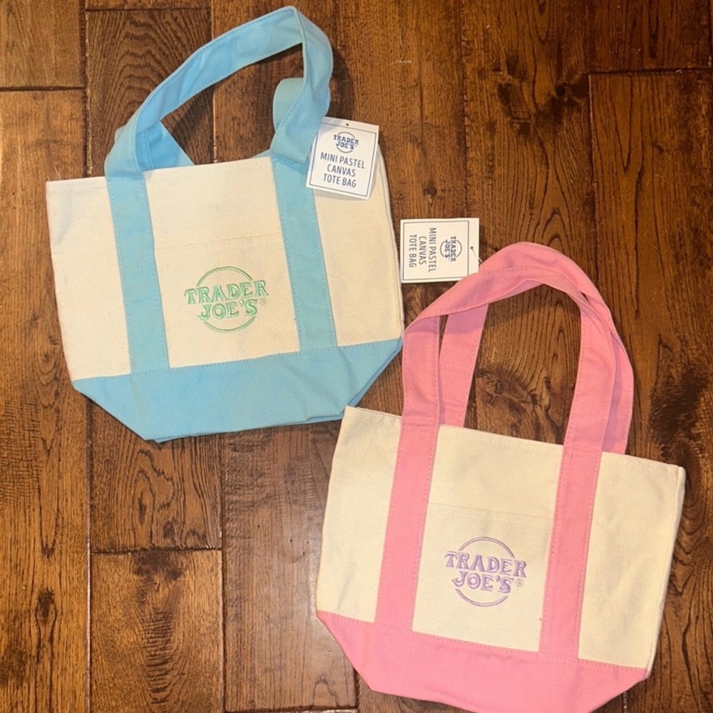 Set of 2 Trader Joe’s Canvas Tote Bag - Pink and Light Blue